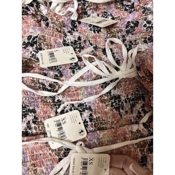 Free People Back on Top Crop Smocked Shirt Blouse Puff Sleeve Size M NWT - Picture 9 of 12